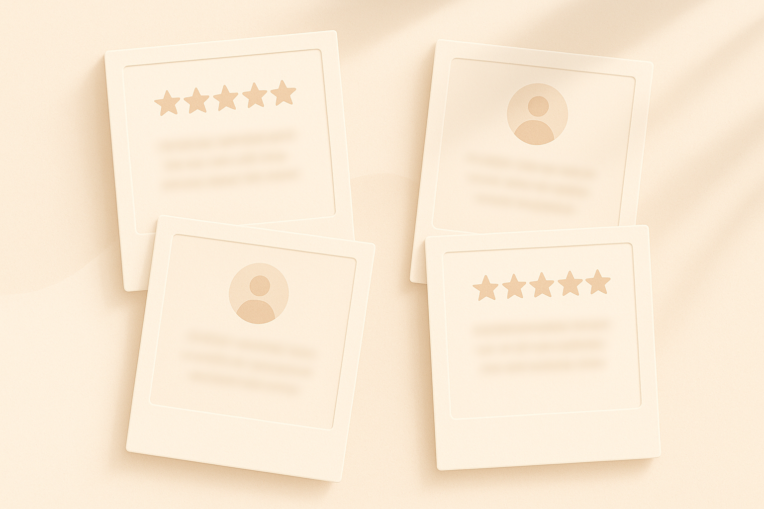i want a reviews photos pic and should be animated in shades of light beige with comments blurry, no text should be visible, want it aesthetic